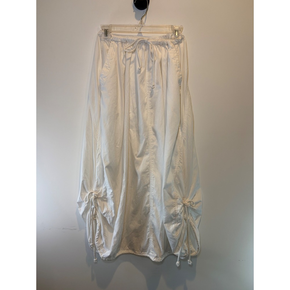 Free People White Cotton Bubble Maxi Skirt Drawstring Ruched Boho Womens S